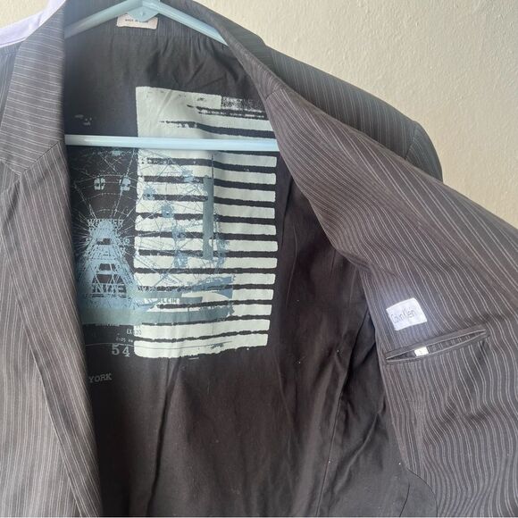 Calvin Klein Men’s Black Striped Cotton Blazer Sz‎ S Tailored Lined Classic - Picture 9 of 10